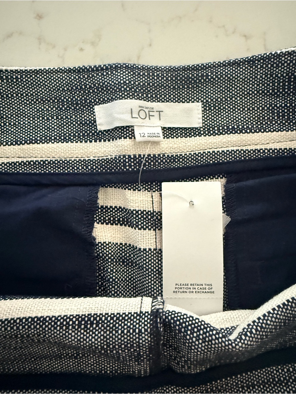 LOFT Navy and White Striped Cotton Blend Shorts - Picture 4 of 8